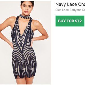 NEW Never Worn Navy Lace Choker Neck Bodycon Dress